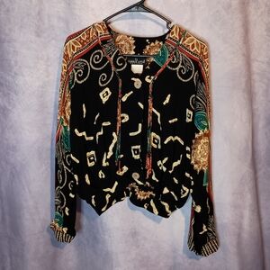 Vintage Carol Little Petites Dolman Sleeve Ethnic Button Blouse